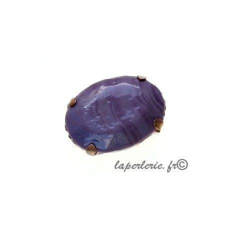 Cabochon ovale 30x20mm serti Cuivre vieilli LILAS  - 1