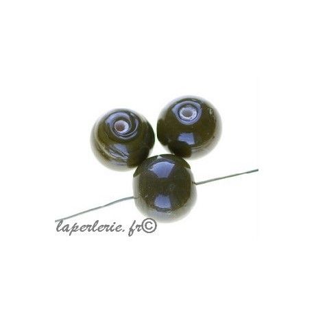 Perles rondes 10mm verre indien KHAKI x10  - 1