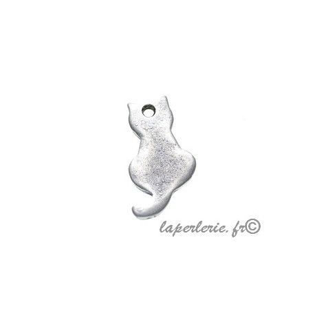 Breloque silhouette chat 19x11mm ARGENTÉ VIEILLI  - 1