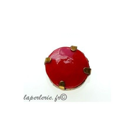 Cabochon 18mm serti laiton vieilli ROUGE  - 1