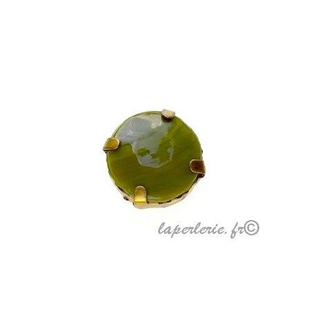 Cabochon 18mm serti laiton vieilli OLIVINE  - 1