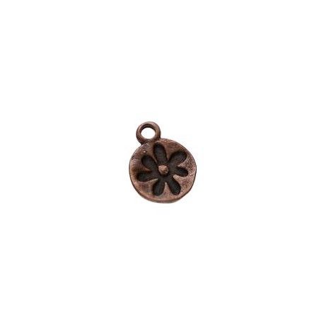 Breloque rond impression fleur 10x13mm CUIVRE VIEILLI x2  - 1