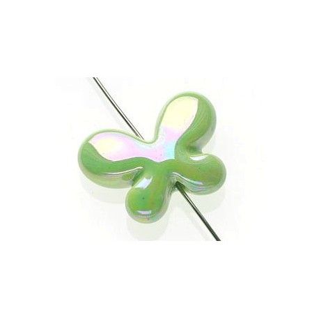 Papillon céramique 23x17mm ép 7.5mm VERT TENDRE irisé  - 1