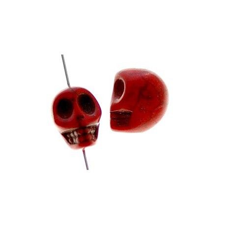 Tête de mort en howlite 13x10mm ROUGE x3  - 1