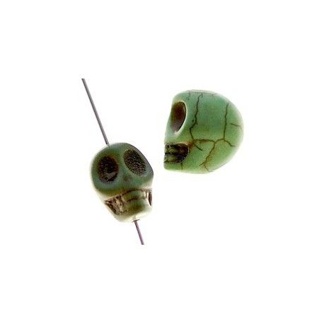 Tête de mort en howlite 13x10mm VERT x3  - 1