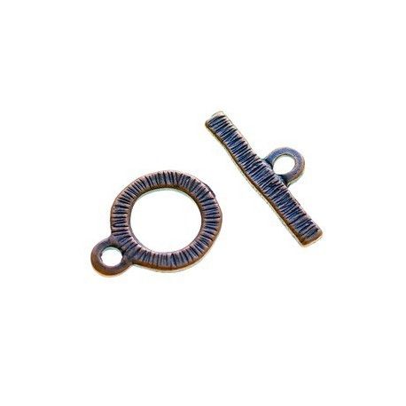 Fermoir rond strié + barre 17.6x23mm CUIVRE VIEILLI  - 1