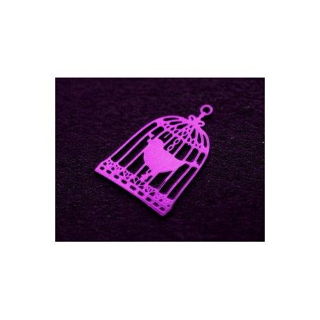 Laser cut émaillé cage à oiseaux 22x15mm FUSHIA x2  - 1