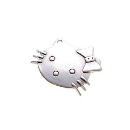 Pendentif chat KITY 47x38mm ARGENTÉ VIEILLI  - 1