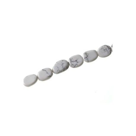 Pastille ovale irrégulière howlite 12x9mm BLANC, le fil de 35cm  - 1